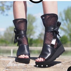Adrenaline Black Mesh Heeled Boots